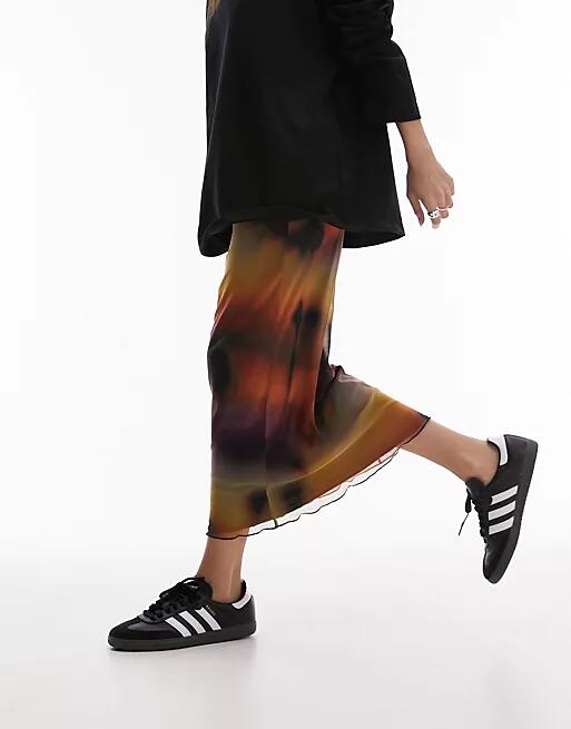 Topshop jersey mesh maxi skirt with tie waist detail in abstract tie-dye-Multi Cover