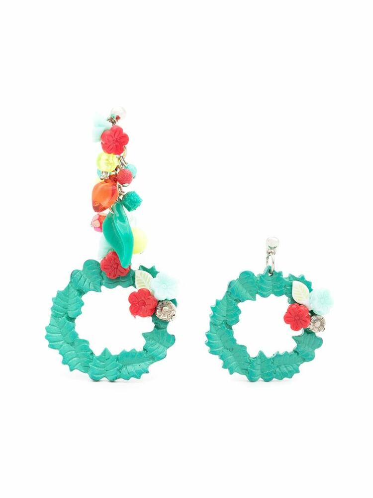 Amir Slama floral-appliqué asymmetric earrings - Green Cover