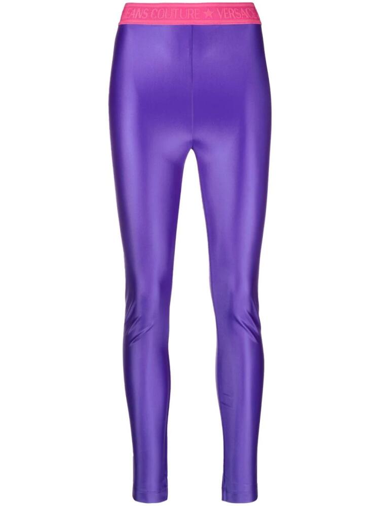 Versace Jeans Couture logo-waistband coated leggings - Purple Cover