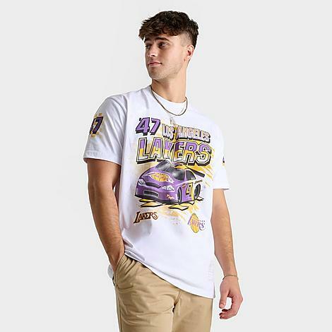 Mitchell And Ness Men's Los Angeles Lakers NBA Speedway Graphic T-Shirt in White/White Cover