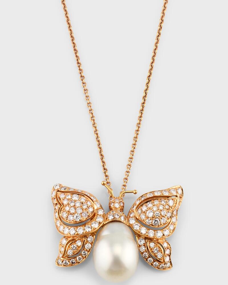 Piranesi 18K Rose Gold White South Sea Pearl and Diamond Butterfly Pendant Necklace Cover