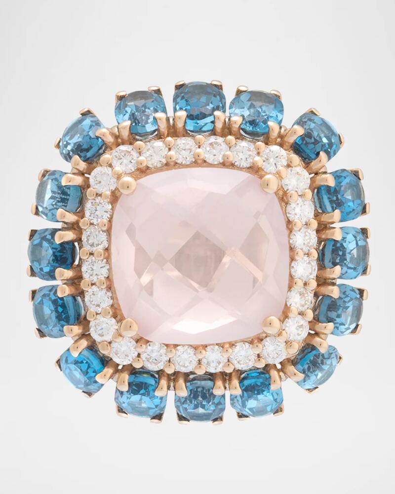 Miseno 18K Rose Gold Diamond, Blue Topaz, and Rose Quartz Statement Ring Cover