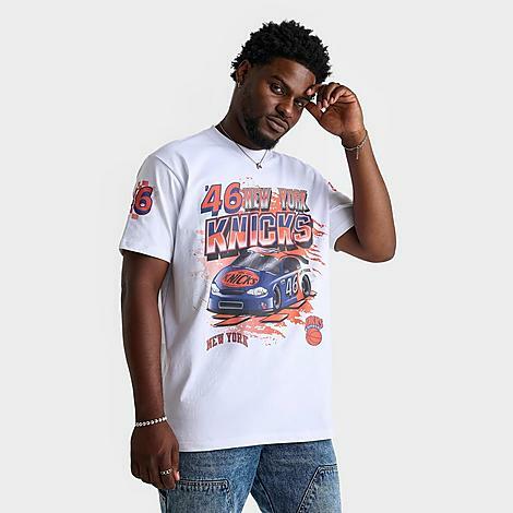 Mitchell And Ness Men's New York Knicks NBA Speedway Graphic T-Shirt in White/White Cover