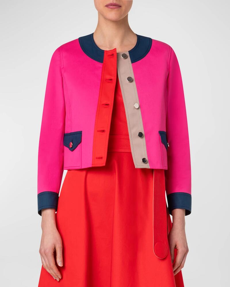 Akris punto Colorblock Cotton Gabardine Crop Jacket Cover