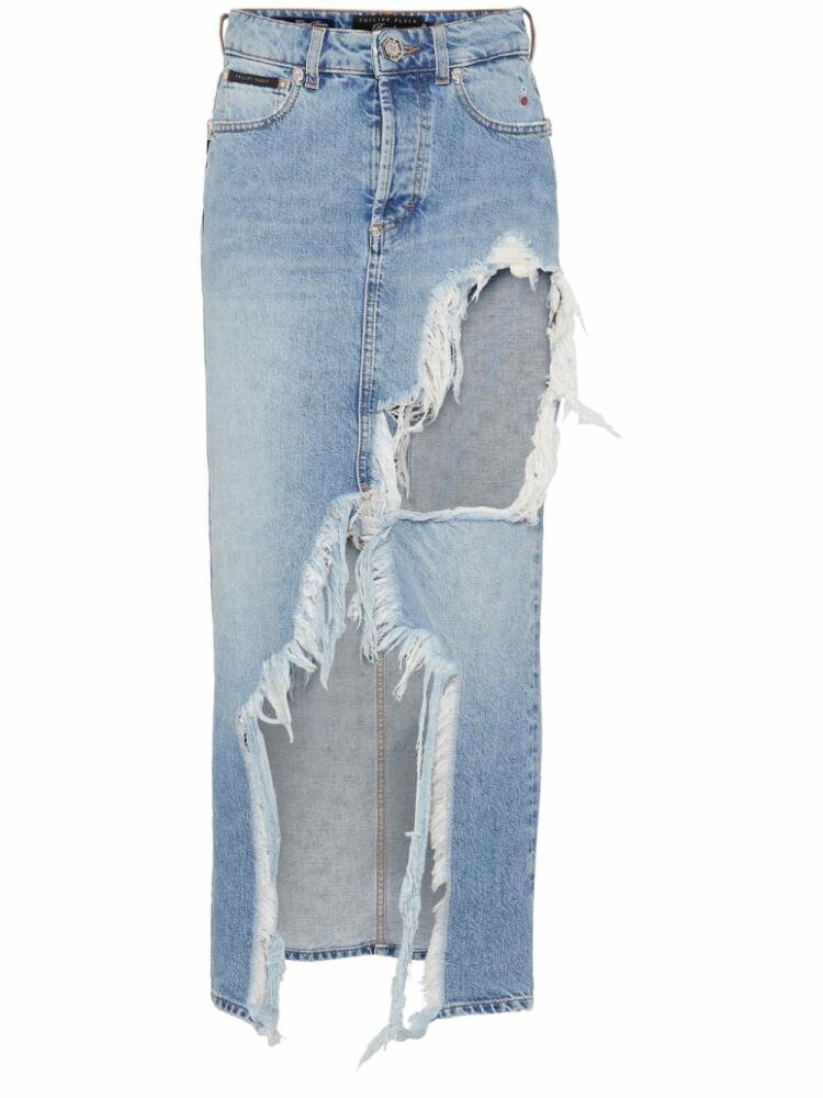 Philipp Plein distressed-effect midi denim skirt - Blue Cover