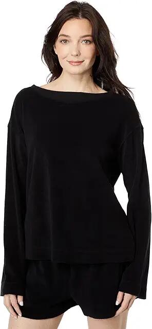 Mod-o-doc Terry Cloth Long Sleeve High Crew Top (Black) Women's Clothing Cover