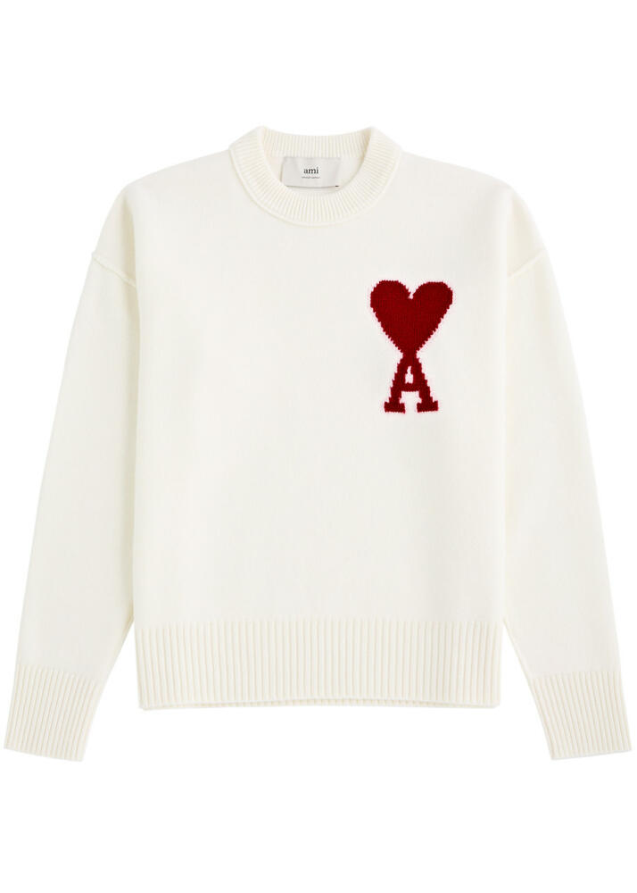 Ami Paris Logo-intarsia Wool Jumper - White Cover