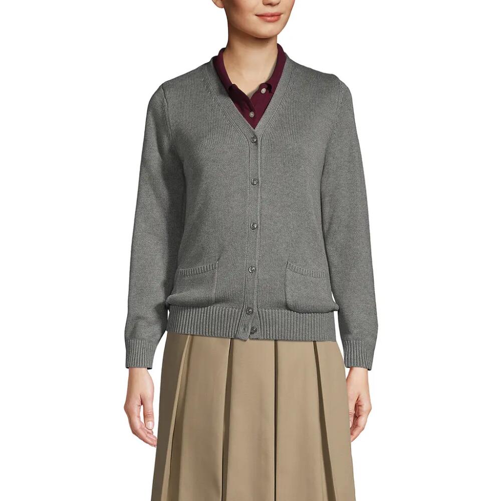 Lands' End School Uniform Cotton Modal Button Front Cardigan Sweater in Pewter Heather Cover