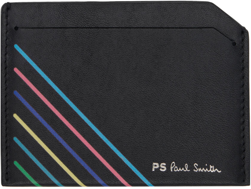 PS by Paul Smith Black Leather Sports Stripe Card Holder Cover