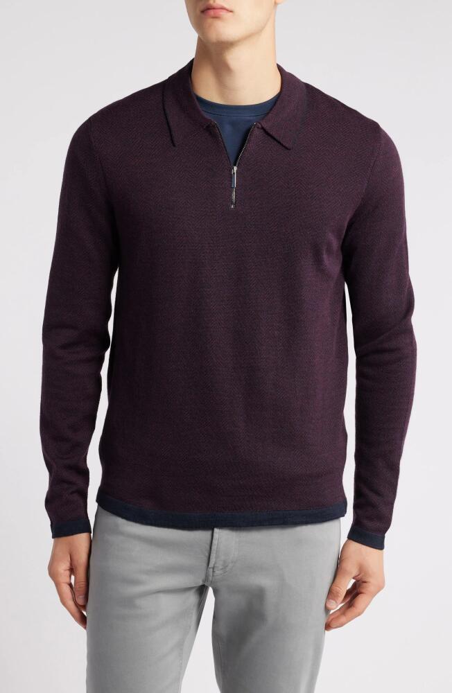 Robert Barakett Forthill Herringbone Half Zip Polo Sweater in Bordeaux Cover