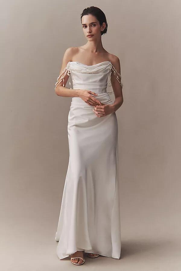 Watters Raine Strapless Pearl-Chain Wedding Gown Cover