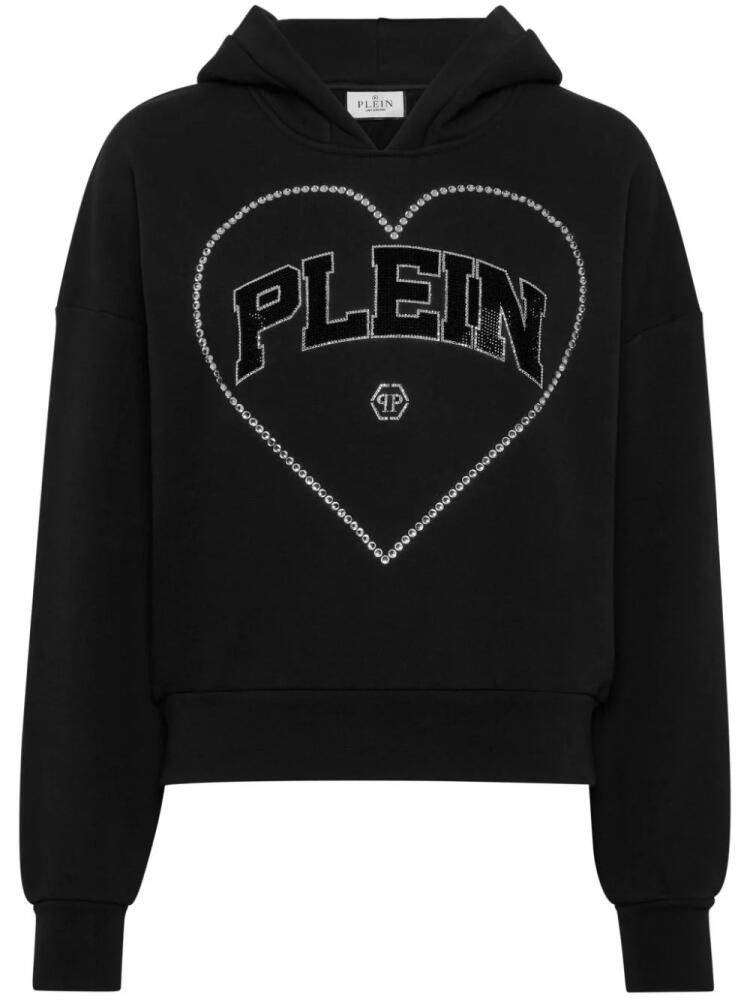 Philipp Plein heart-motif rhinestone-embellished hoodie - Black Cover