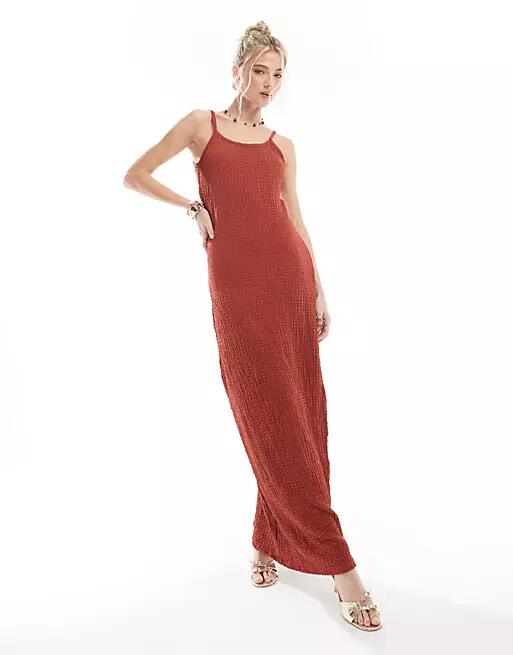 ONLY textured maxi cami dress in rust red-Brown Cover