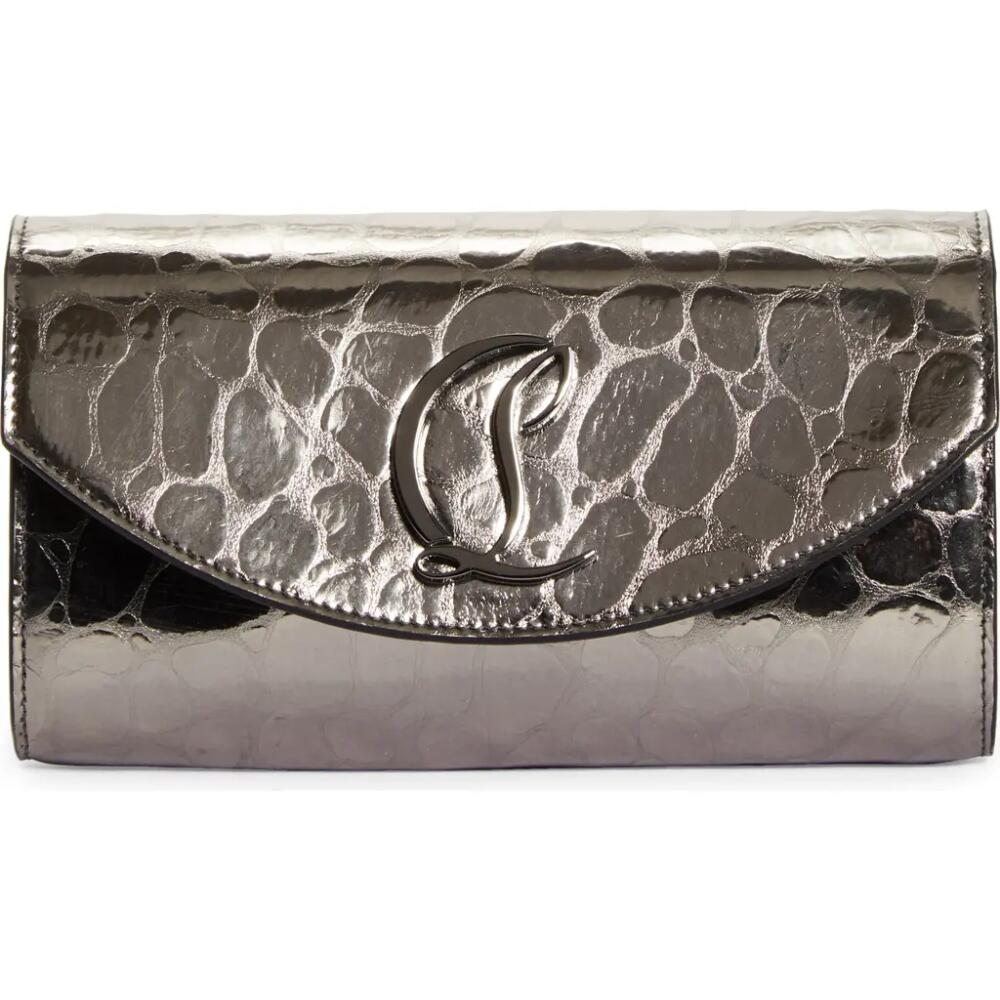 Christian Louboutin Small Loubi54 Metallic Croc Embossed Leather Wallet on a Chain in I682 Anthracite/Gun Met Cover