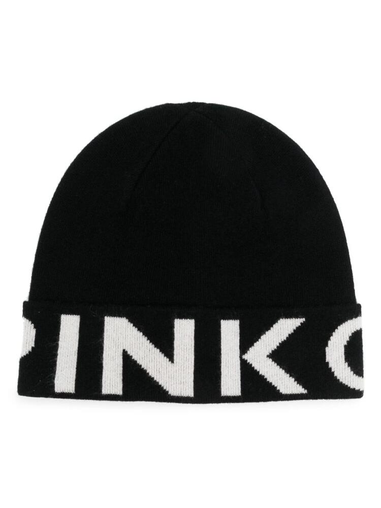 PINKO intarsia-knit logo beanie - Black Cover