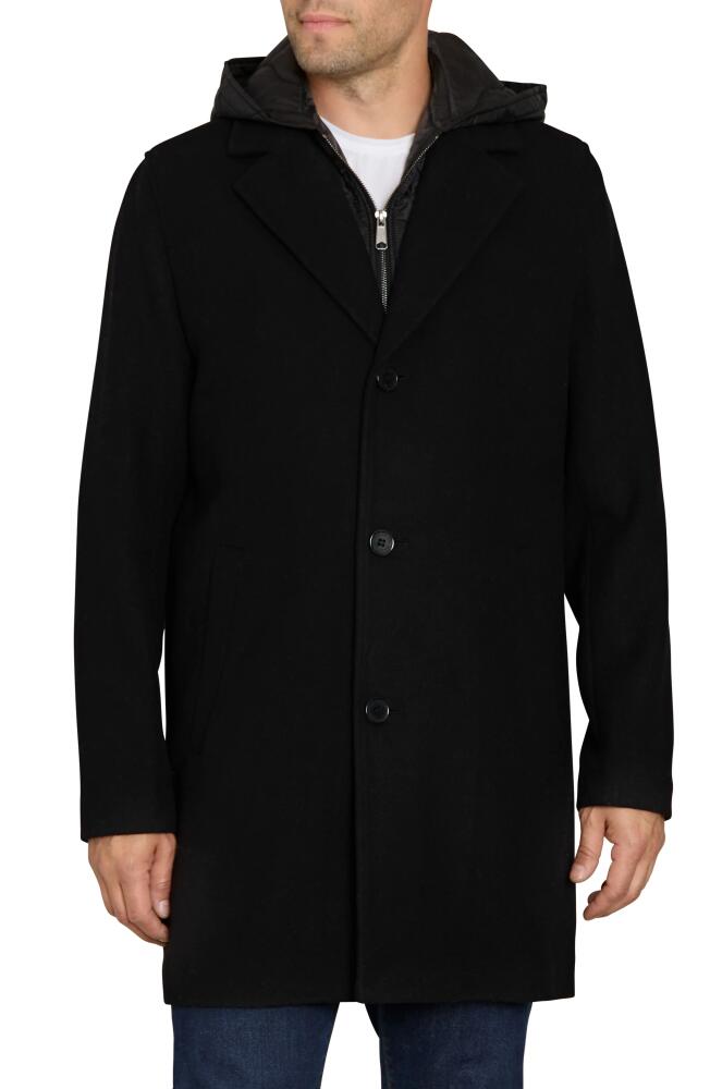 Sam Edelman Single Breasted Wool Blend Hooded Coat with Bib in Black Cover