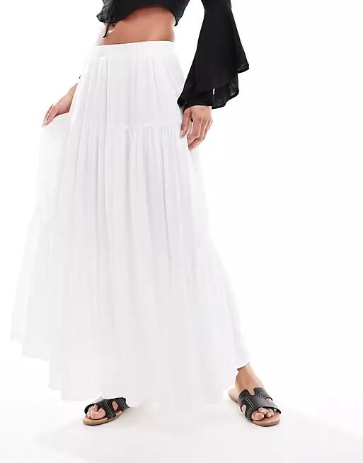 Stradivarius tiered boho maxi skirt in white Cover