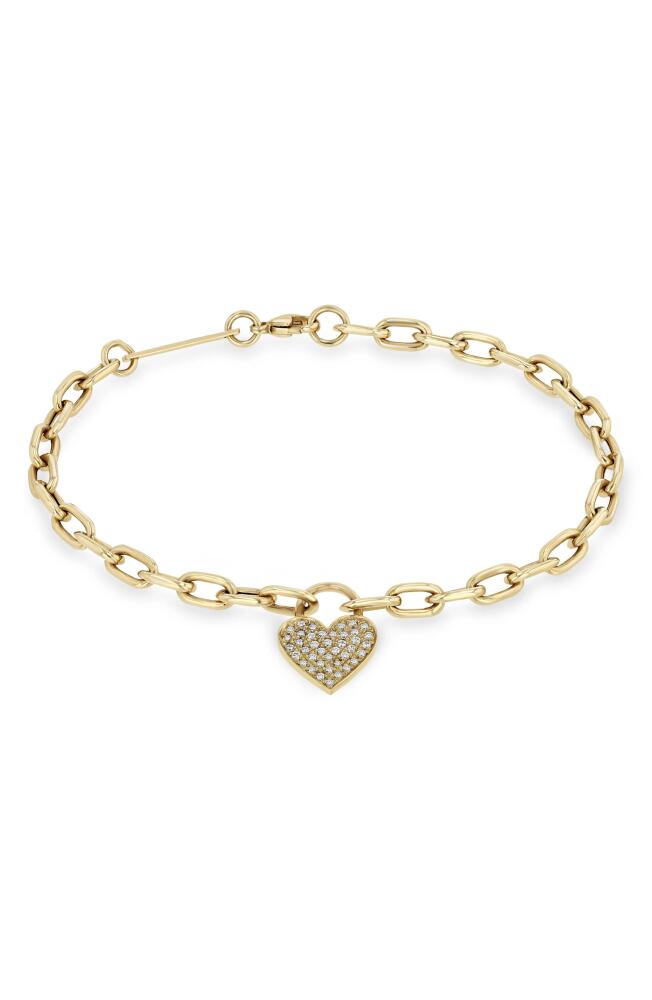 Zoë Chicco Pavé Diamond Padlock Heart Bracelet in 14K Yellow Gold Cover