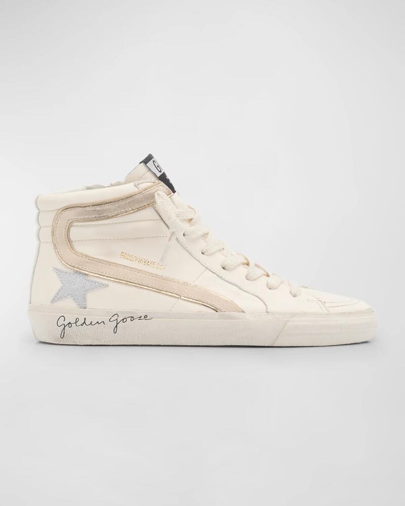 Golden Goose Slide Leather Glitter Mid-Top Sneakers Cover