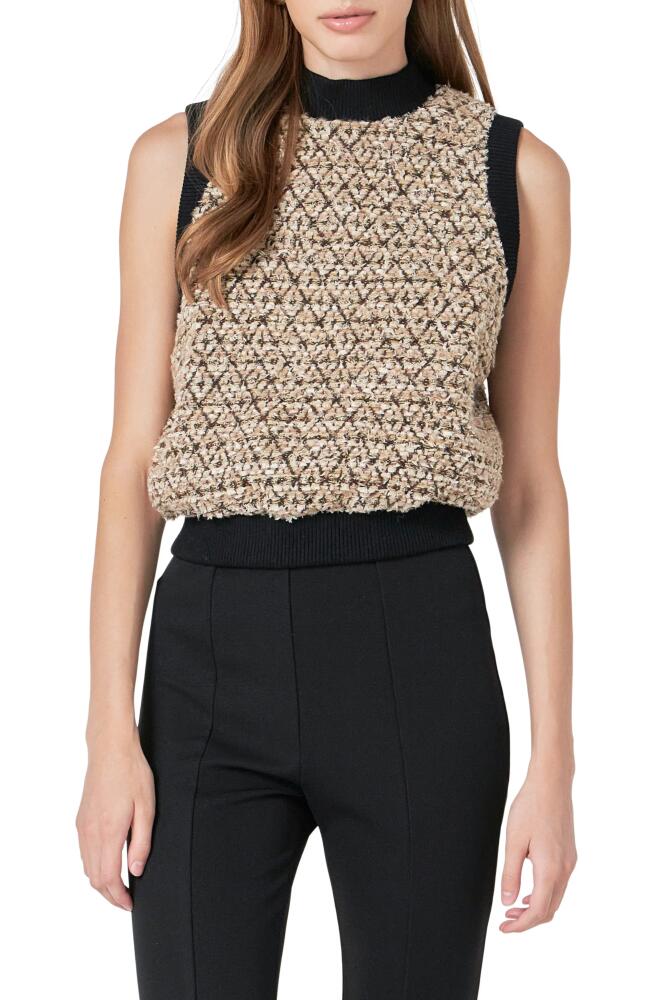 Endless Rose Sequins Mock Neck Tweed Sweater Vest in Brown Multi Cover