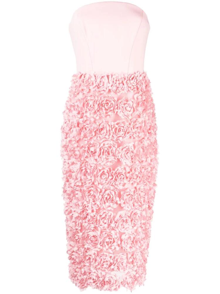 Marchesa Notte floral-embroidery strapless midi dress - Pink Cover