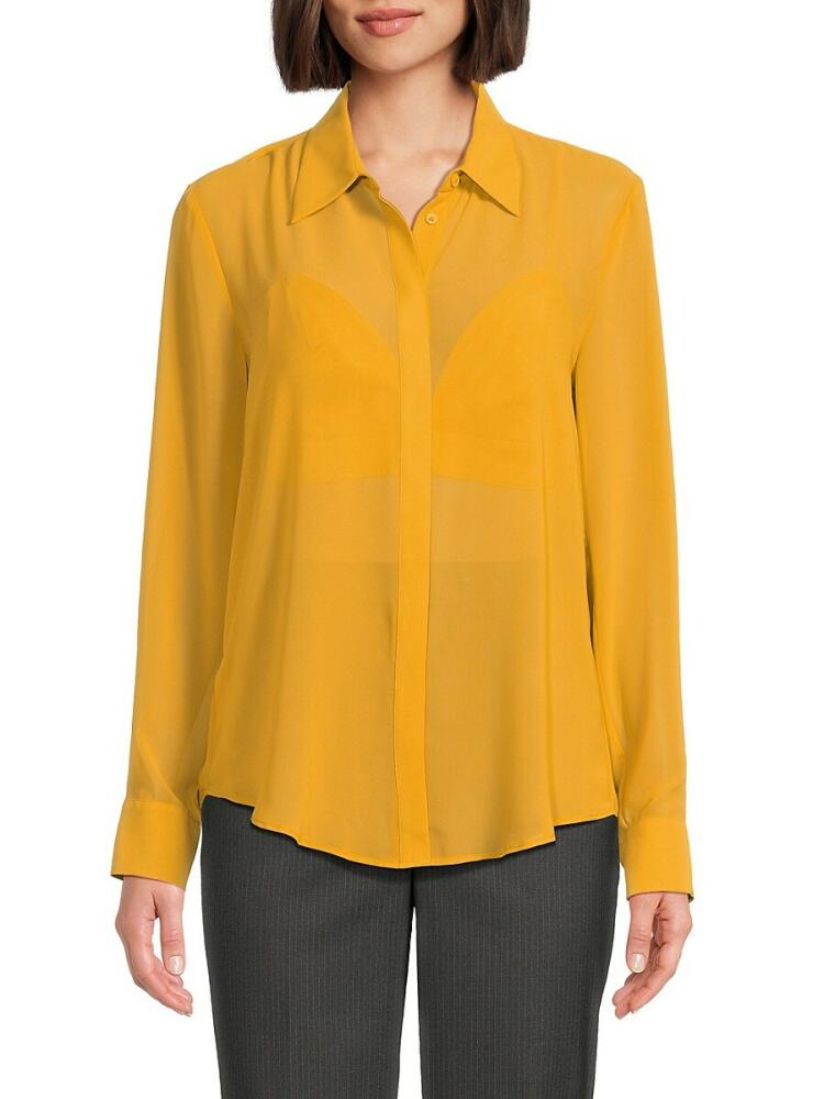 BCBGMAXAZRIA Women's Sheer Point Collar Shirt - Turmeric Cover