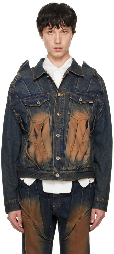 Juntae Kim Blue Gathered Denim Jacket Cover