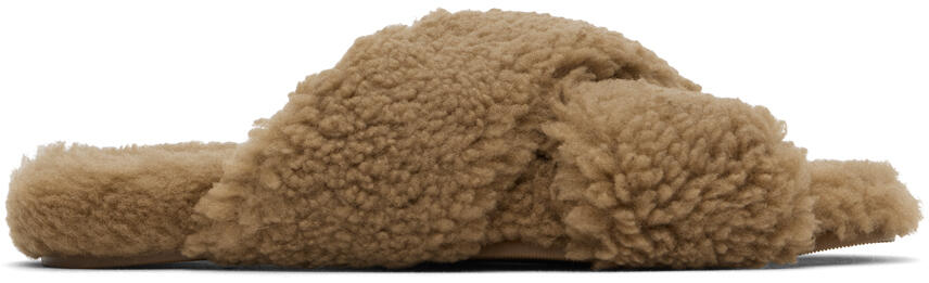 Yves Salomon Tan Curly Merino Slippers Cover