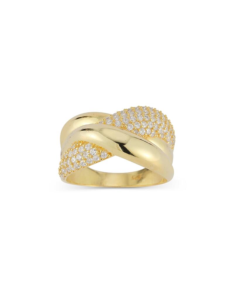 Aqua Pave Crossover Ring in 14K Gold Plated Sterling Silver - Exclusive Cover