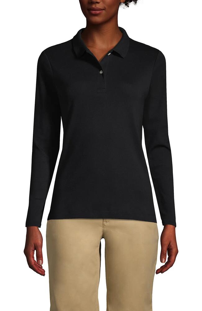 Lands' End School Uniform Long Sleeve Feminine Fit Interlock Polo Shirt in Black Cover