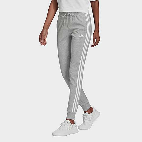 Adidas Women's Essentials 3-Stripes Single Jersey Jogger Pants in Grey/Medium Grey Heather Cover