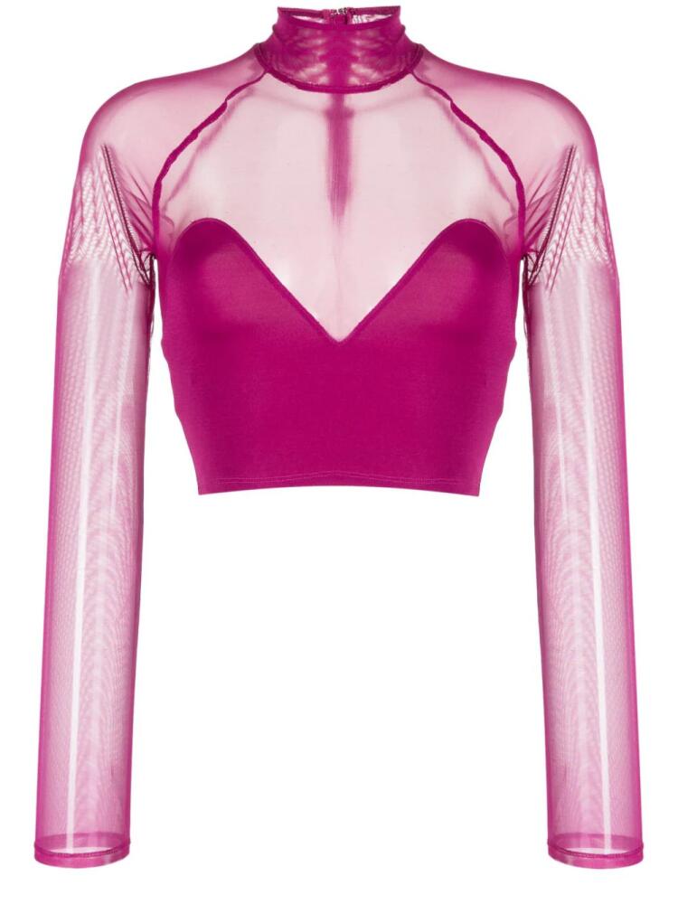 Fleur Du Mal mesh mock-neck crop top - Purple Cover