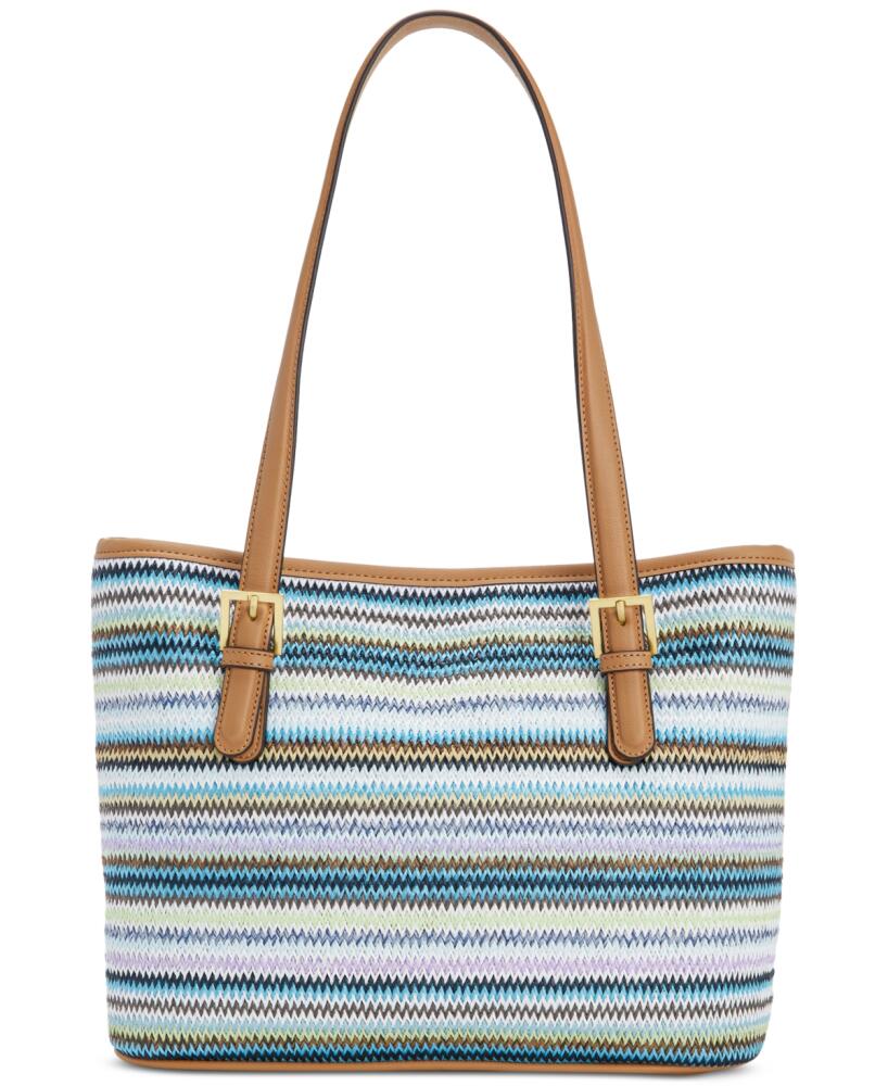 Style & Co Classic Straw Tote, Created for Macy's - Blue Multi Cover