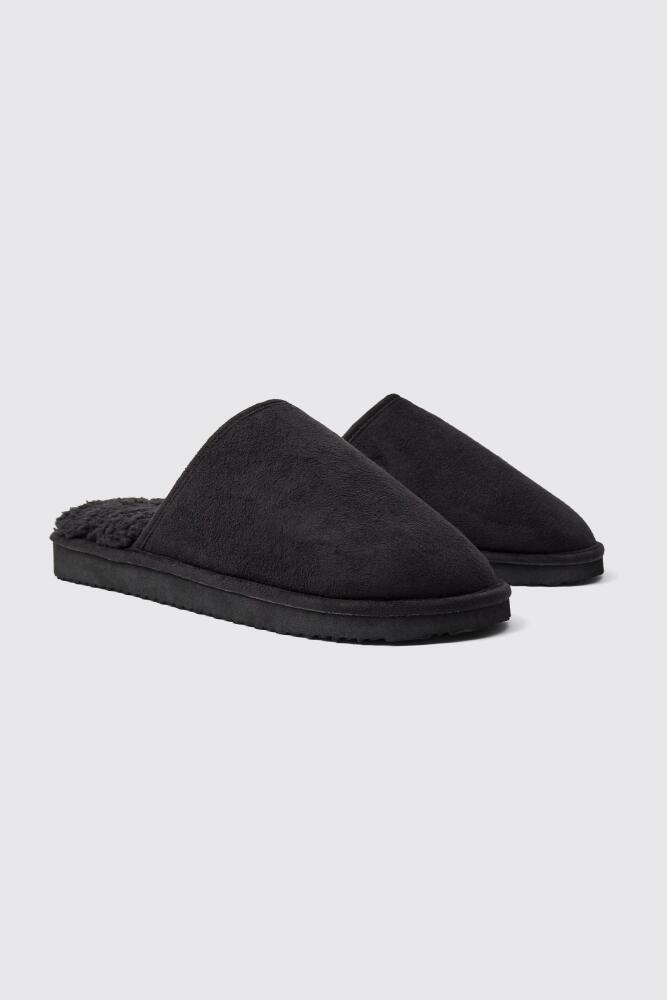 boohoo Mens Sherpa Lined Slipper - Black Cover