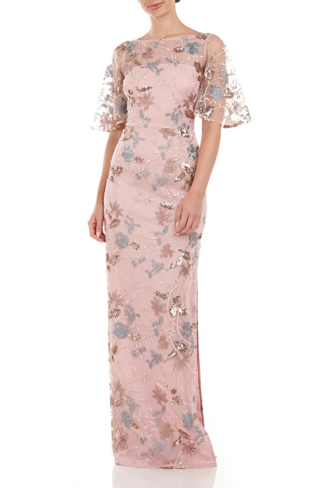 JS Collections Daphne Embroidered Sequin Column Gown in Blush Multi Cover