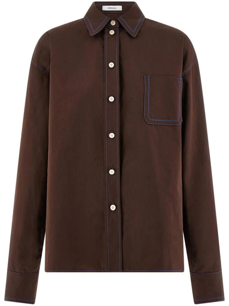 Ferragamo contrast-stitched cotton shirt - Brown Cover