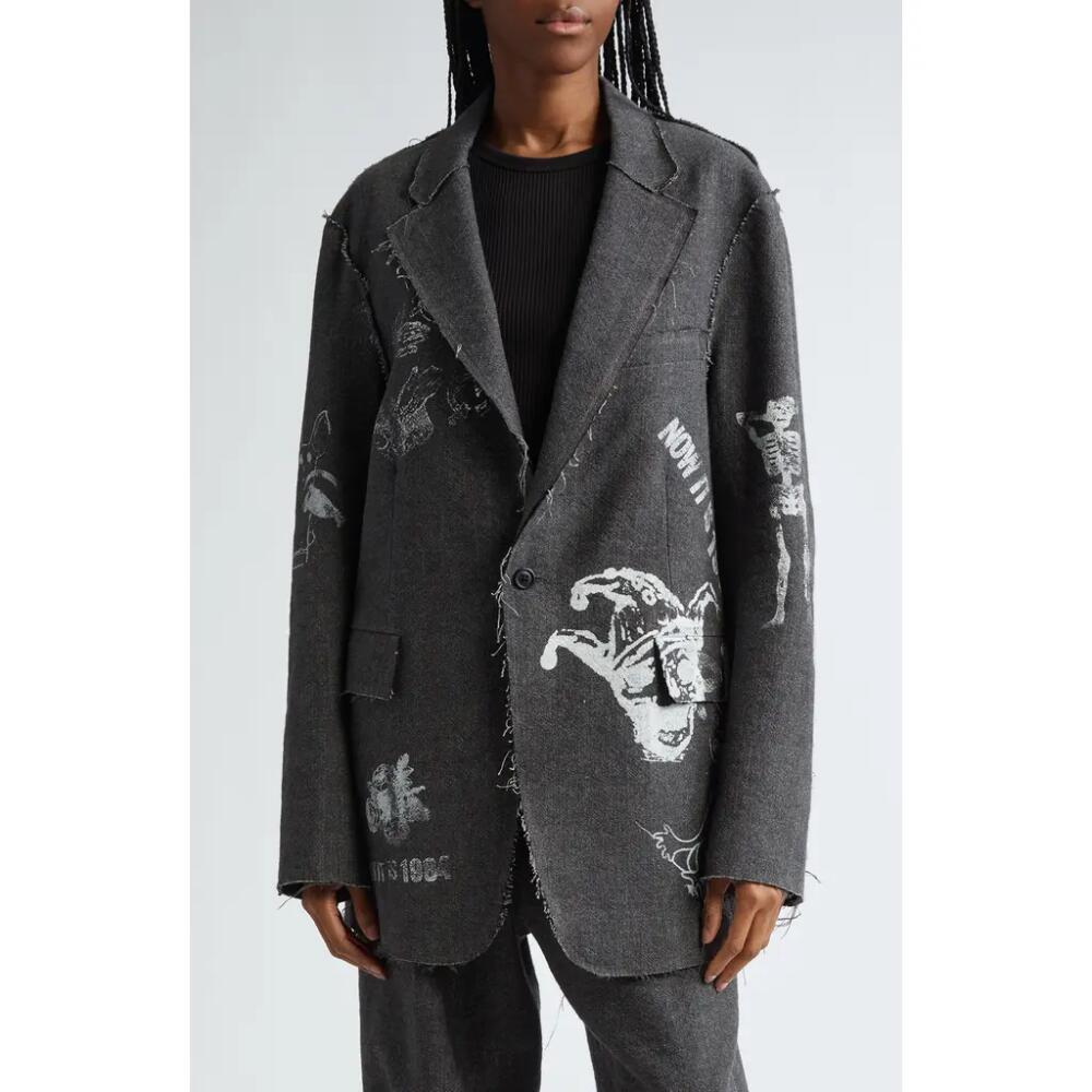 R13 Raw Cut Ragged Linen & Virgin Wool Blazer in Dark Grey Cover