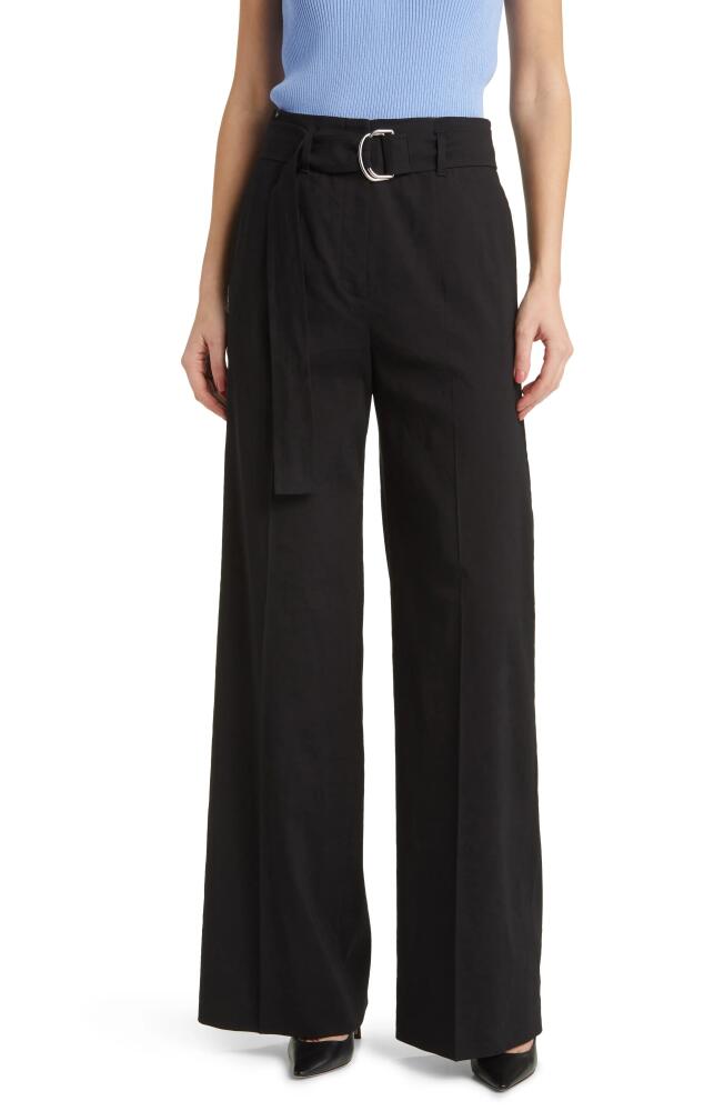 BOSS Tasena Belted Linen Blend Wide Leg Pants in Black Cover