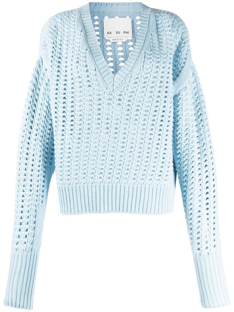 SA SU PHI V-neck open-knit jumper - Blue Cover