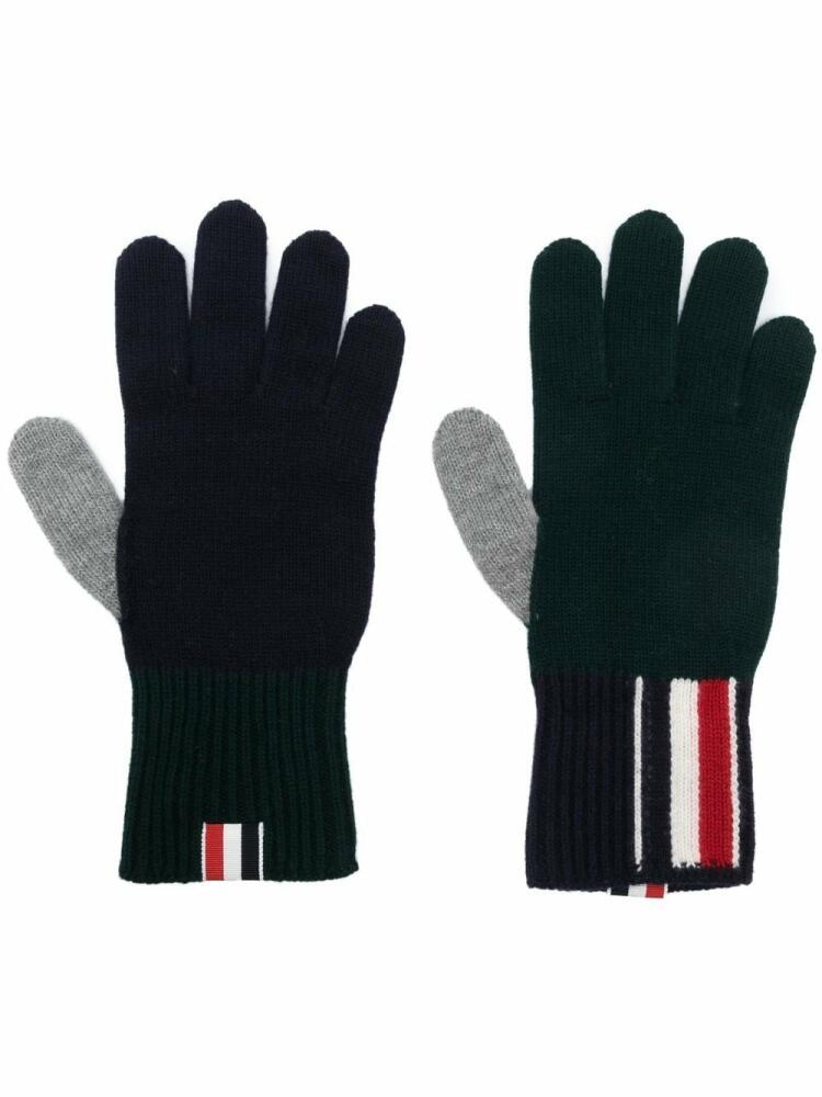 Thom Browne Fun Mix intarsia-knit logo wool gloves - Green Cover