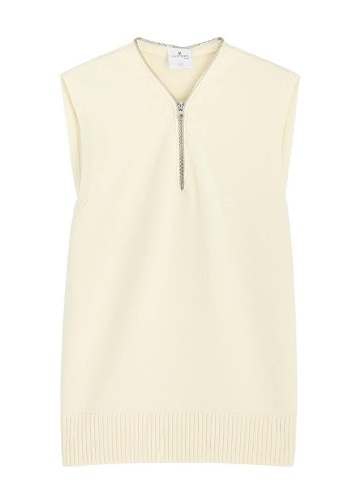 Courrèges Logo-appliqué Half-zip Wool Vest - Natural Cover