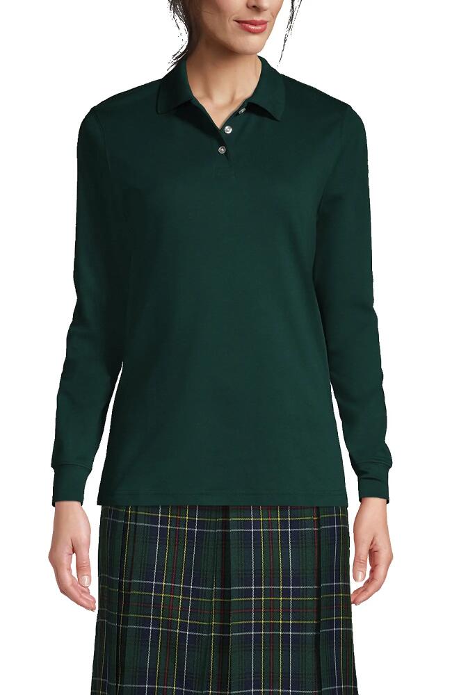 Lands' End School Uniform Long Sleeve Interlock Polo Shirt in Evergreen Cover