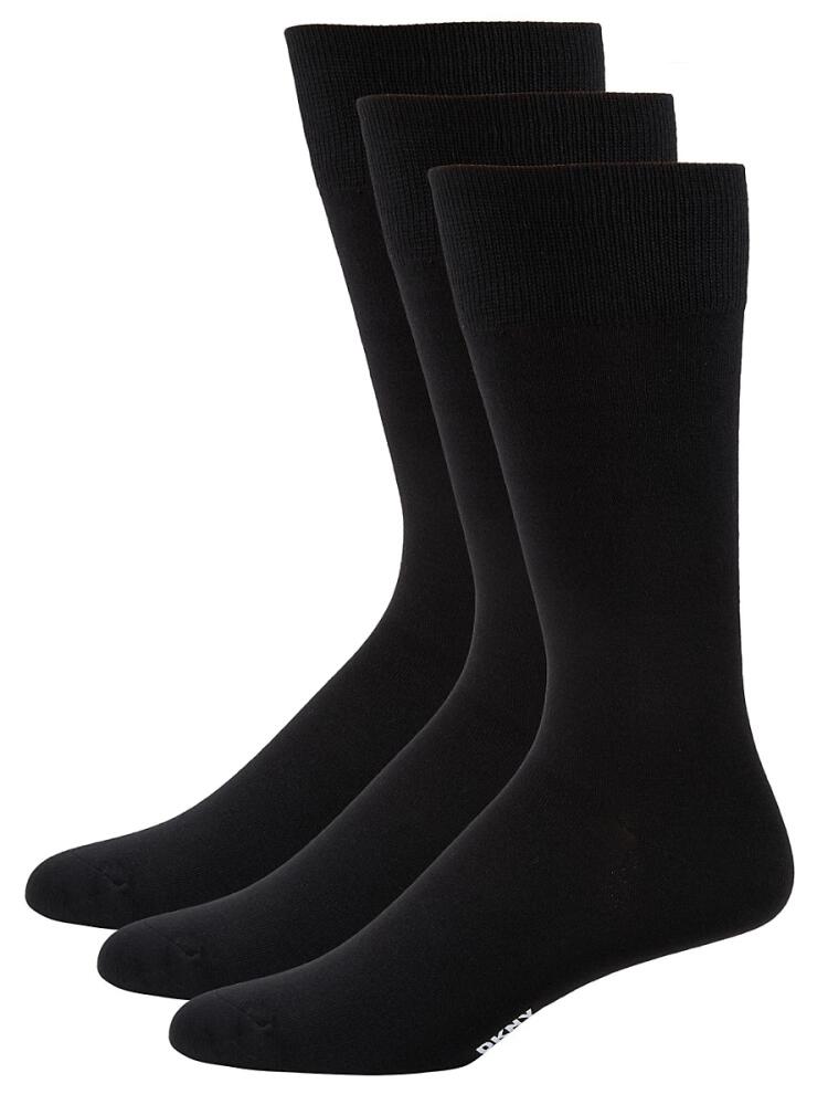 DKNY Men's 3-Pack Ribbed Crew Socks - Black Cover