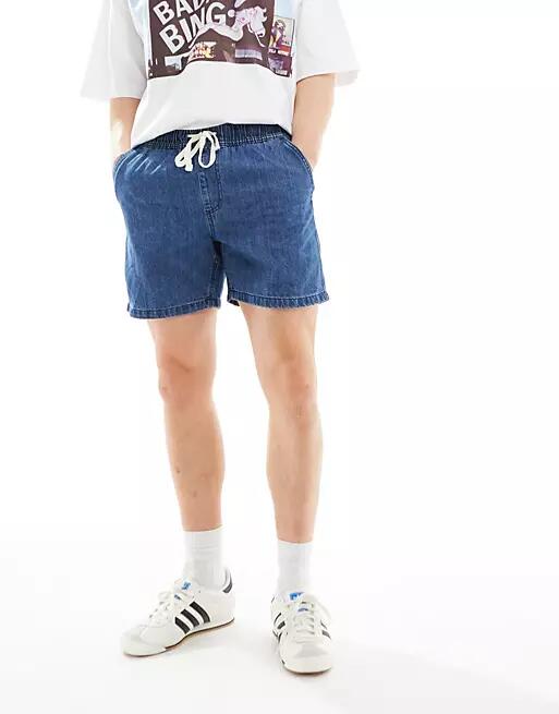 Cotton On easy shorts in black with drawstring waist in midstone indigo wash-Blue Cover