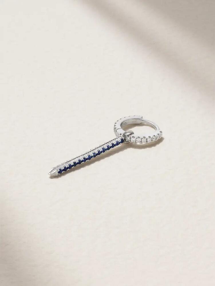 MARIA TASH - Eternity Bar 6.5mm 18-karat White Gold, Diamond And Sapphire Single Hoop Earring - One size Cover