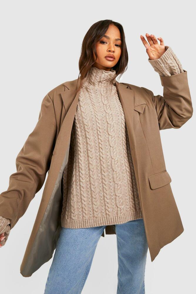 boohoo Womens Chunky Cable Knitted Sweater - Beige Cover