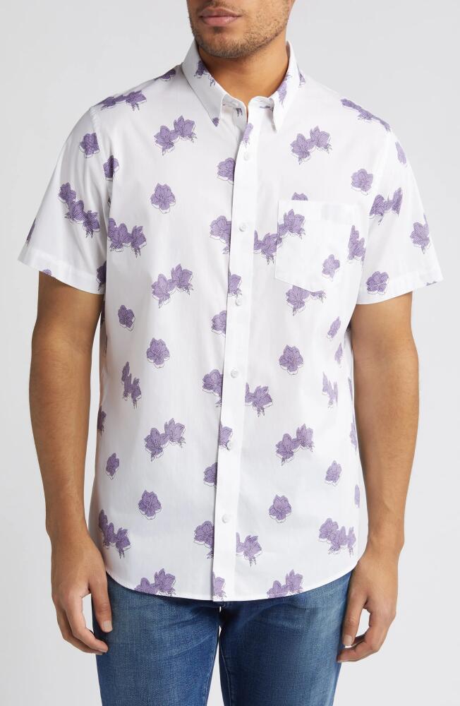 TravisMathew Hit The Books Floral Short Sleeve Stretch Button-Up Shirt in White Cover