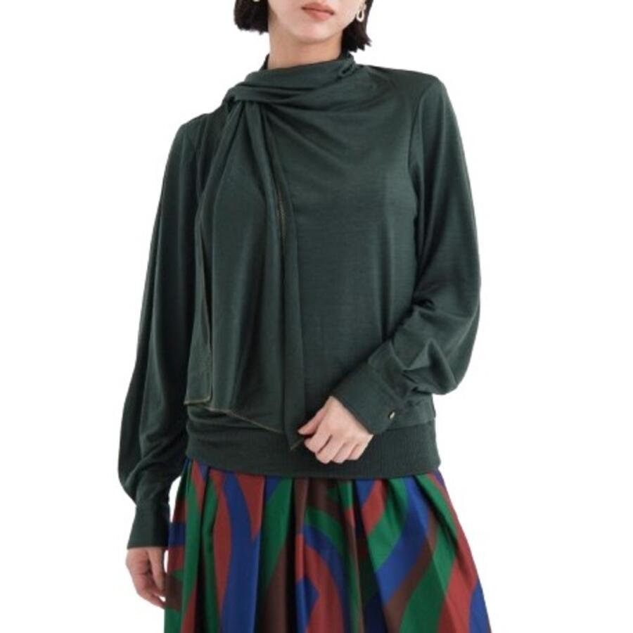 Kolor Ladies Deep Green Scarfneck Detail Wool Shirt Cover