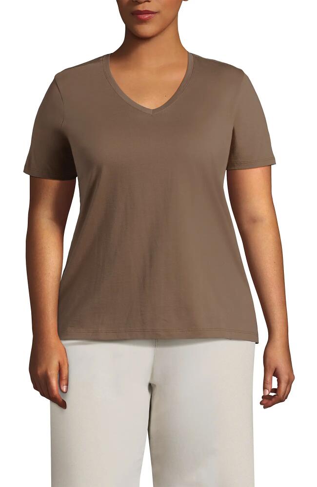 Lands' End Plus Size Relaxed Supima Cotton V-Neck T-Shirt in Honey Beige Cover