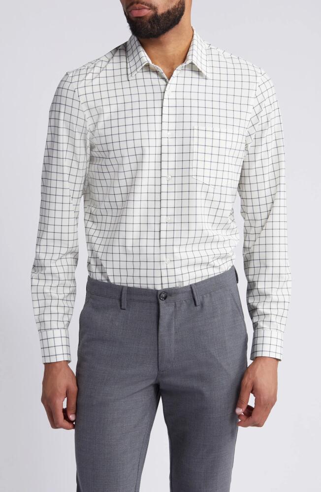 Nordstrom Trim Fit Grid Stretch Button-Up Shirt in White- Black Grid Plaid Cover